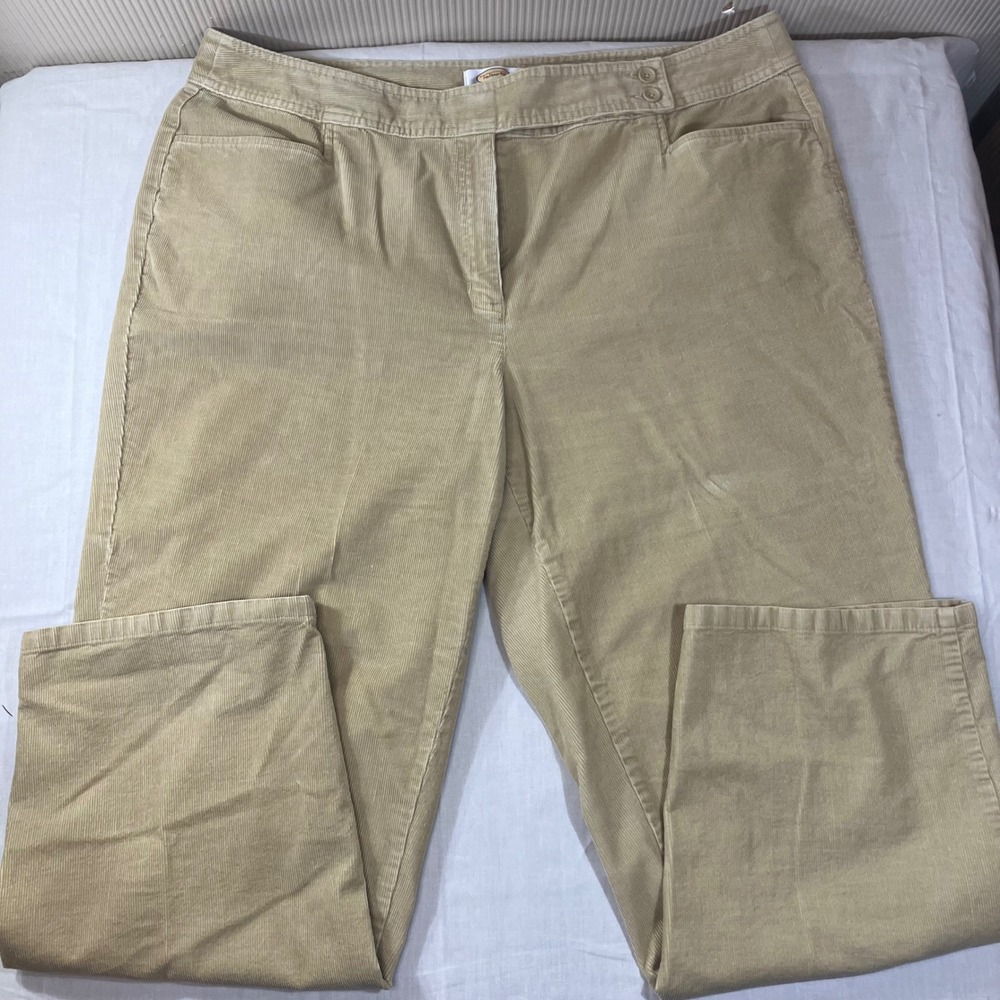 Talbots Woman Beige Corduroy Straight Leg Pants Size 18W Stretch Tan Cotton Mix